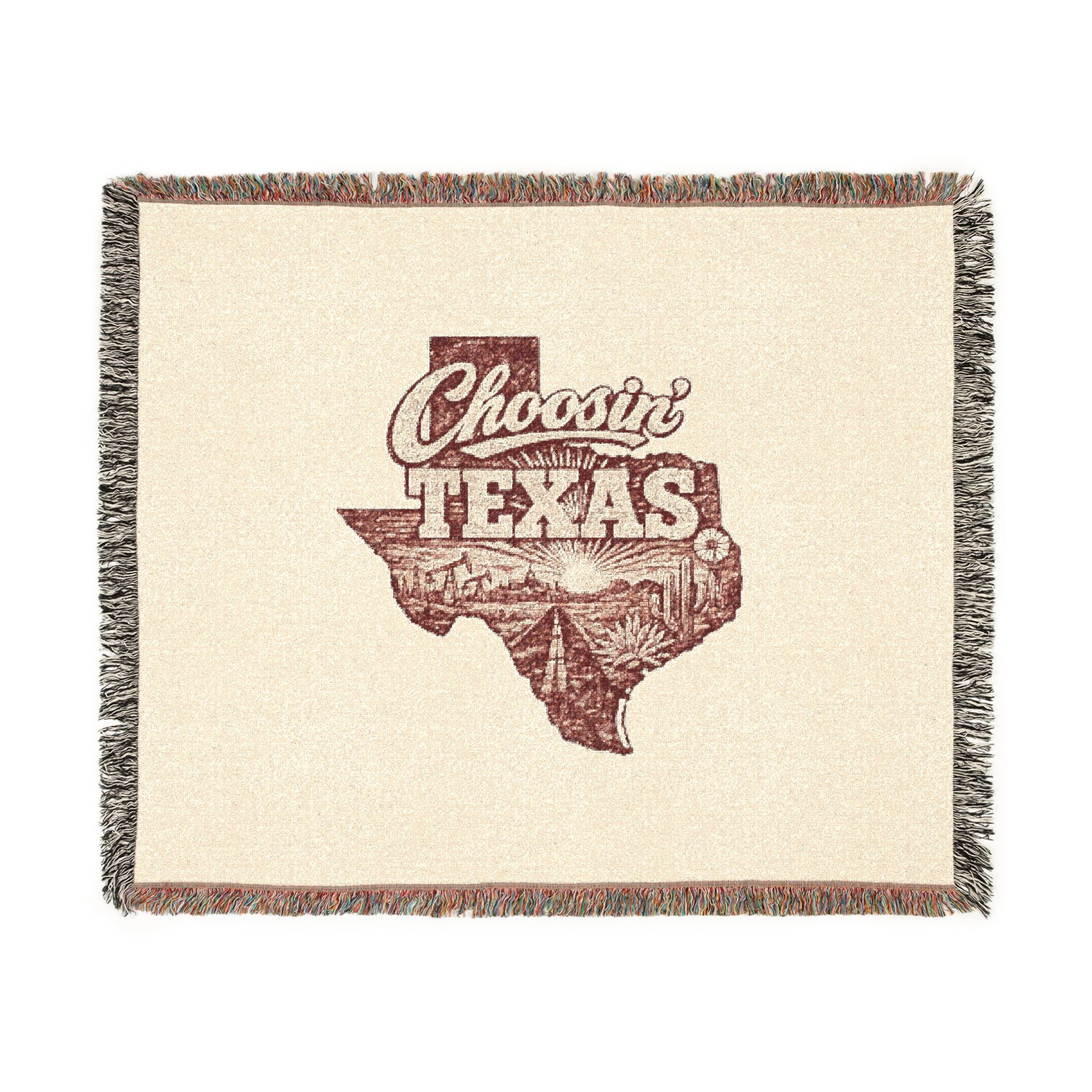 Classic Texas Map Woven Blanket | State Outline Throw, Rustic Lonestar Design