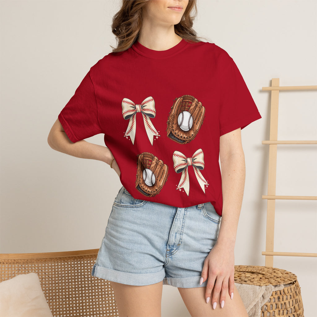 Baseball Glove and Ribbon T-Shirt | Sports Bow Graphic Tee