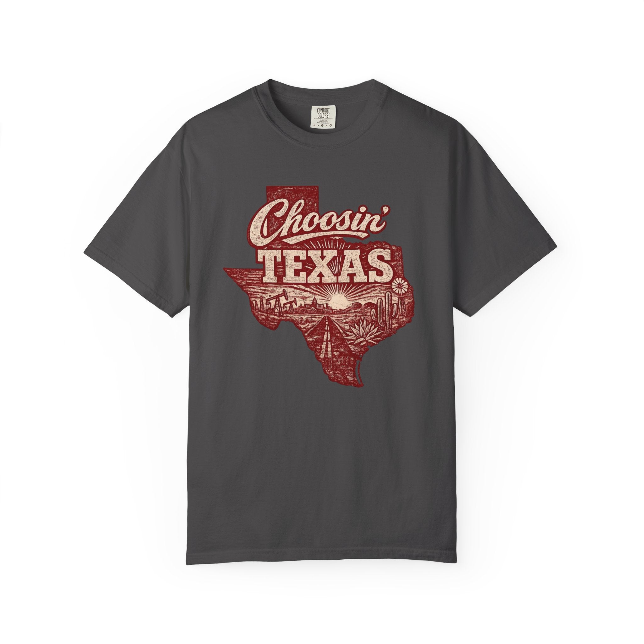 Choosin' Texas T-shirt | Texas state silhouette with vintage road scene