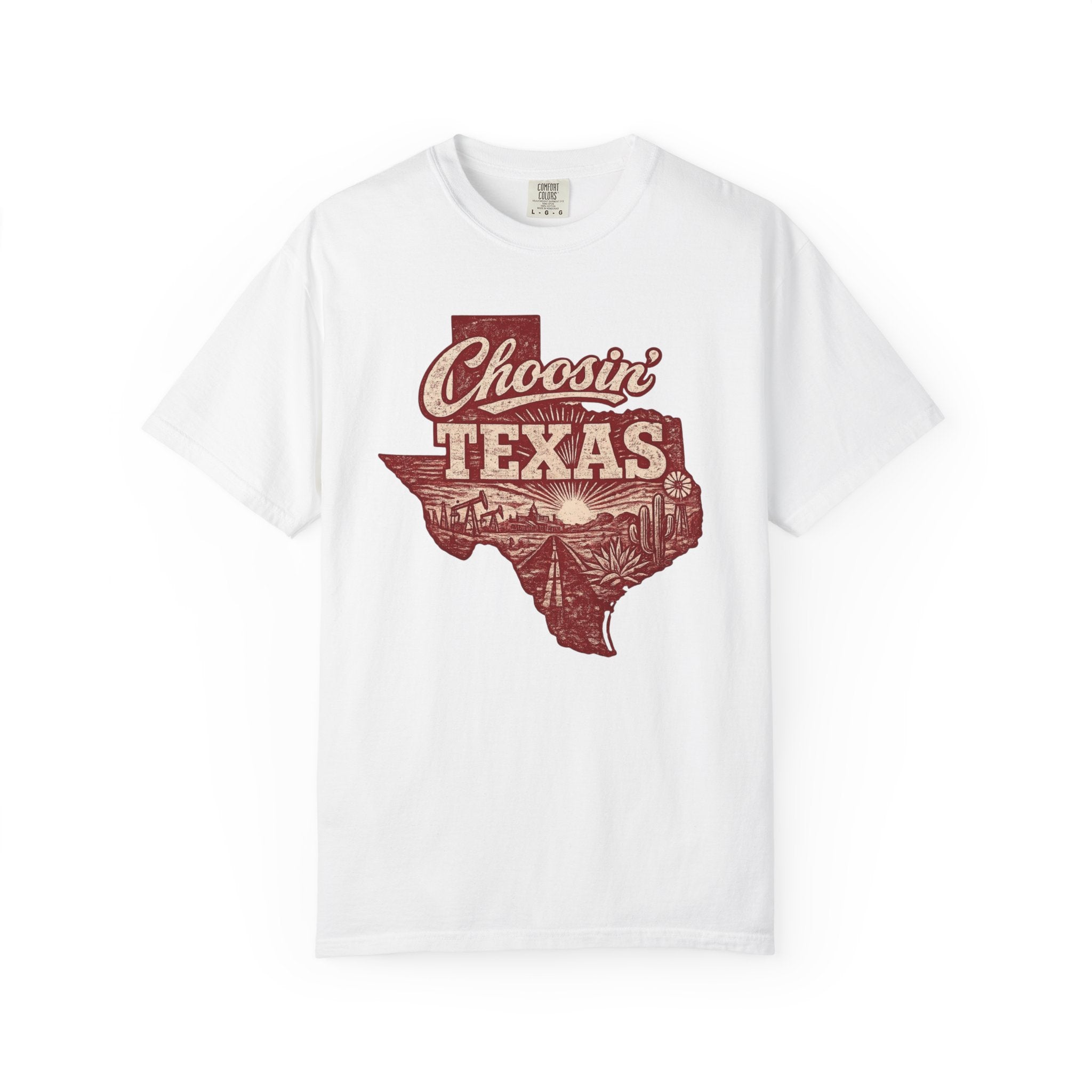Choosin' Texas T-shirt | Texas state silhouette with vintage road scene