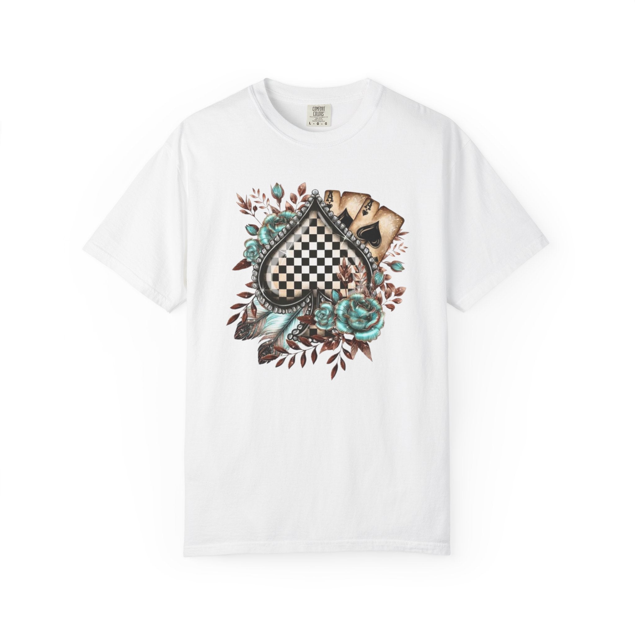 Checkerboard Heart Floral T-shirt | Vintage Roses, Feathers