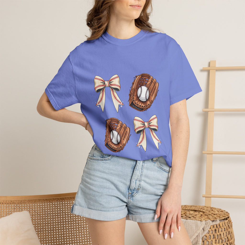 Baseball Glove and Ribbon T-Shirt | Sports Bow Graphic Tee