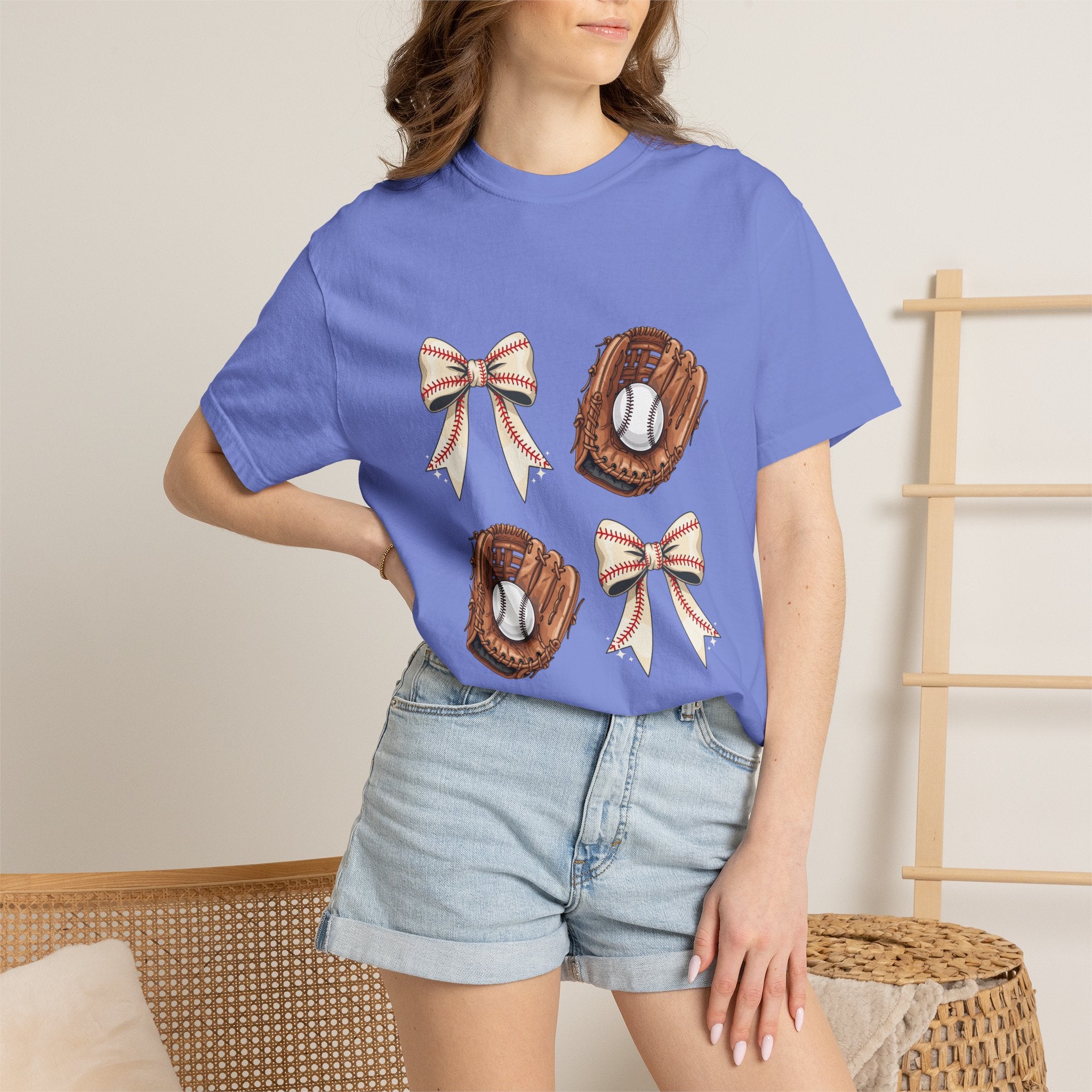 Baseball Glove and Ribbon T-Shirt | Sports Bow Graphic Tee
