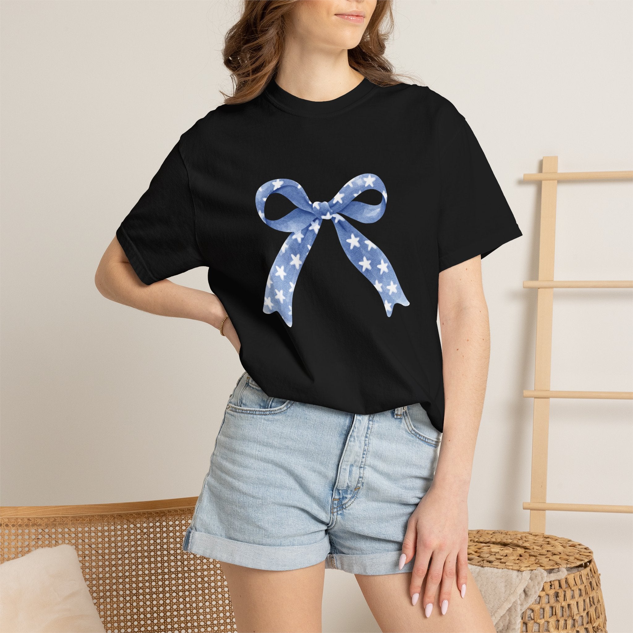 Blue Star Ribbon T-Shirt | Patriotic Bow Graphic