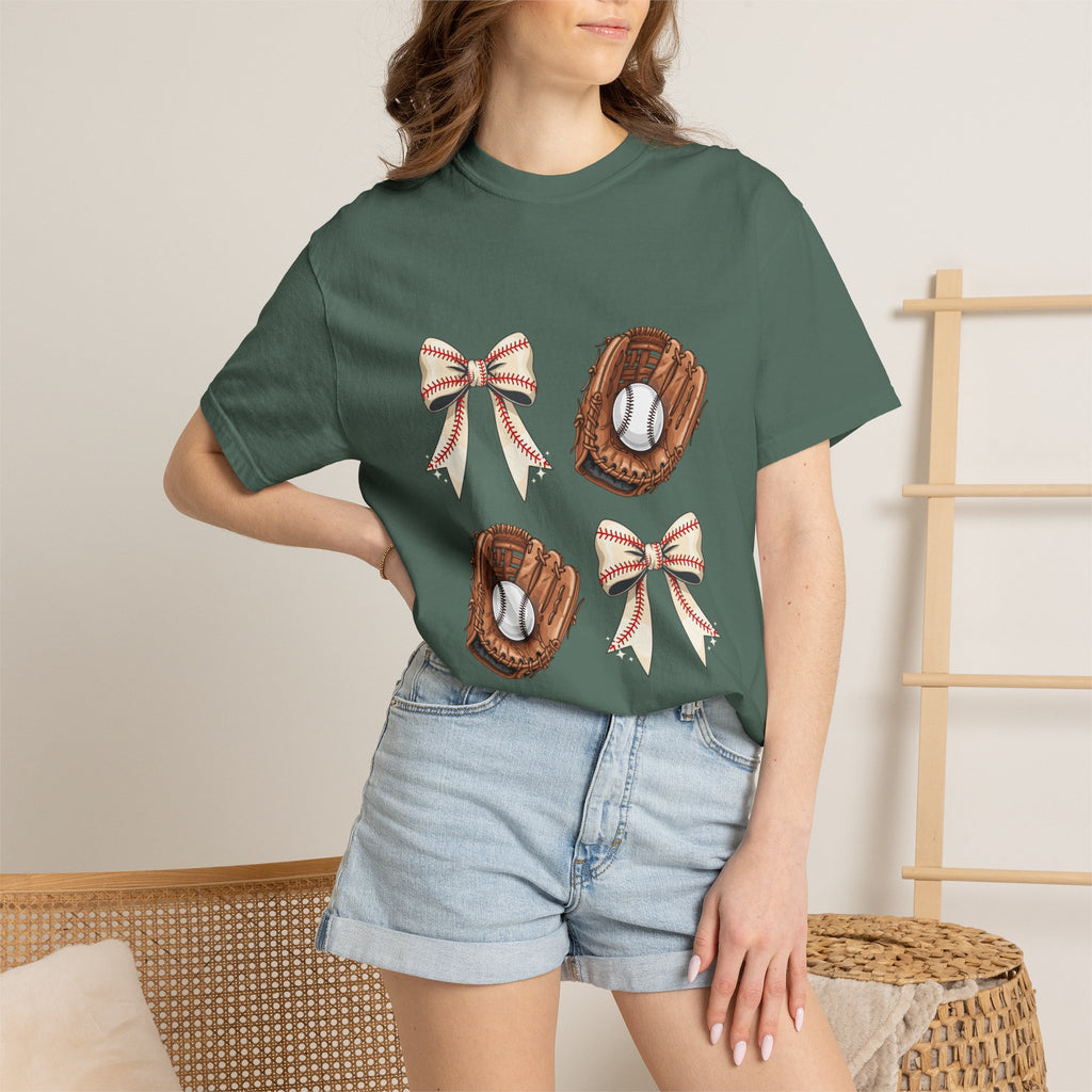Baseball Glove and Ribbon T-Shirt | Sports Bow Graphic Tee