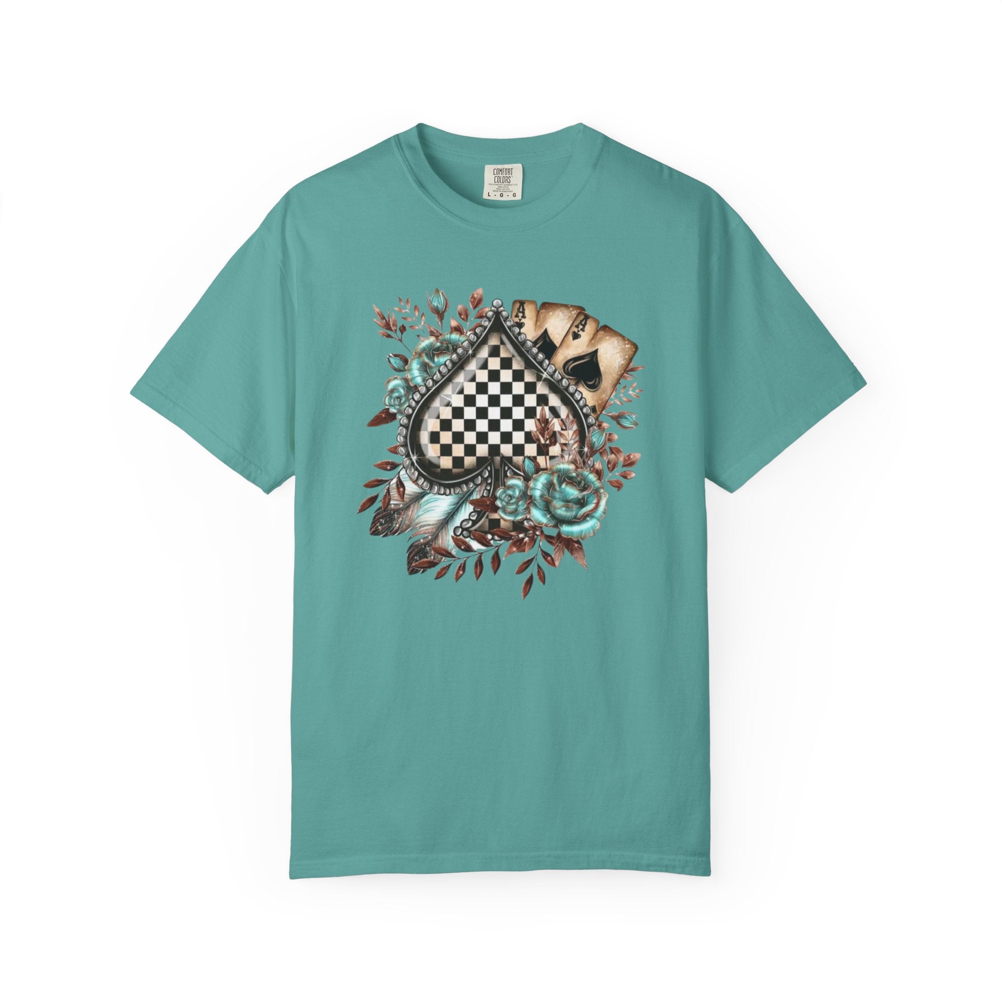 Checkerboard Heart Floral T-shirt | Vintage Roses, Feathers