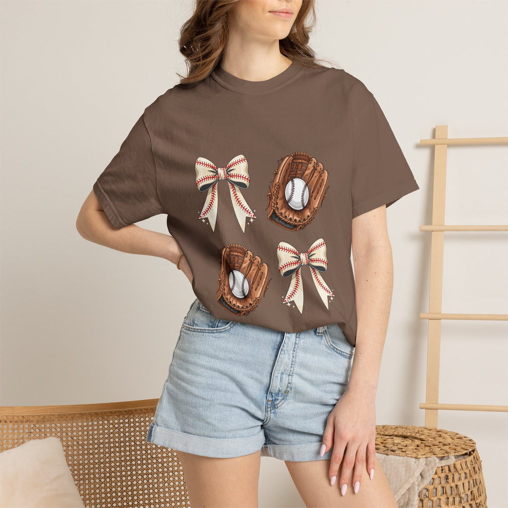 Baseball Glove and Ribbon T-Shirt | Sports Bow Graphic Tee