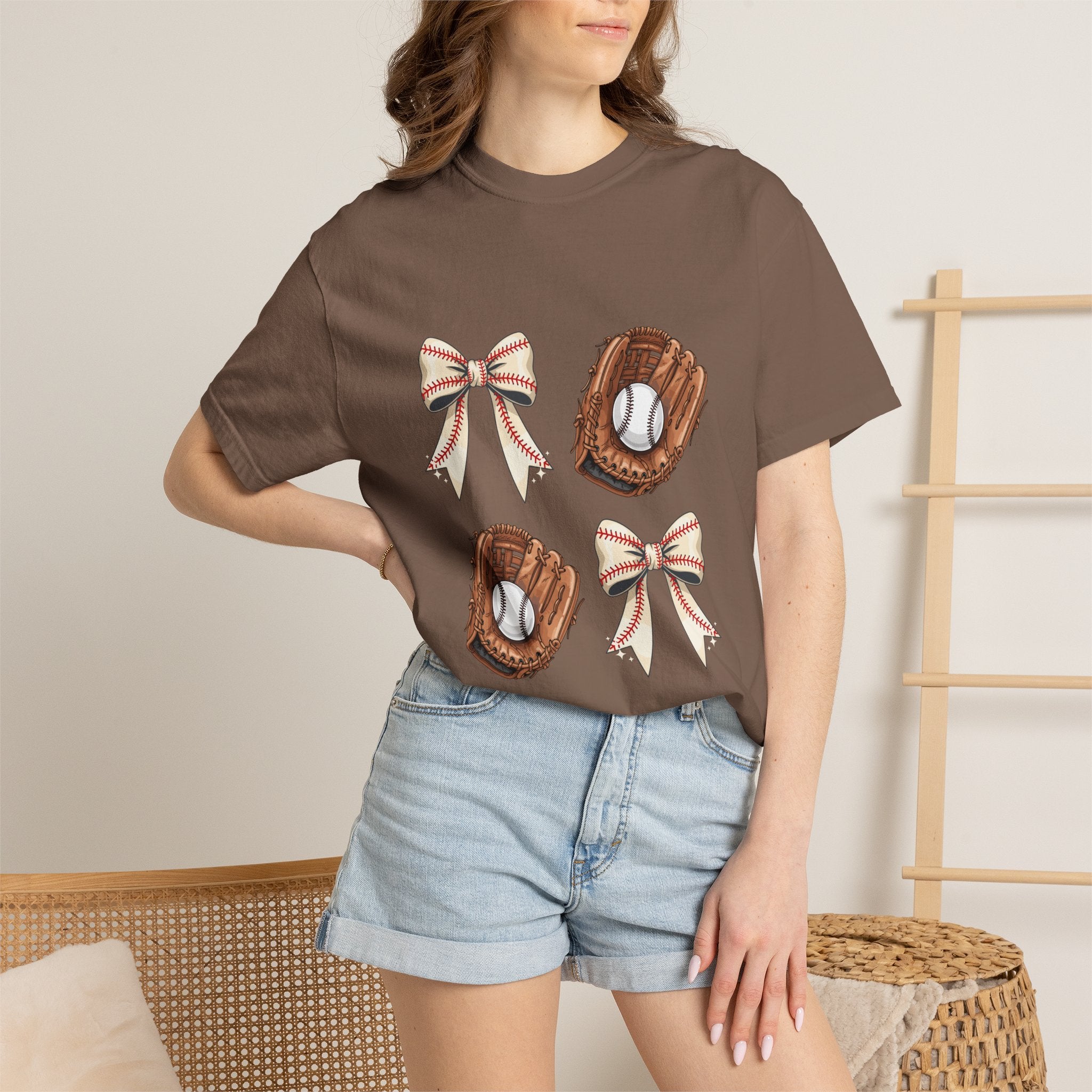 Baseball Glove and Ribbon T-Shirt | Sports Bow Graphic Tee
