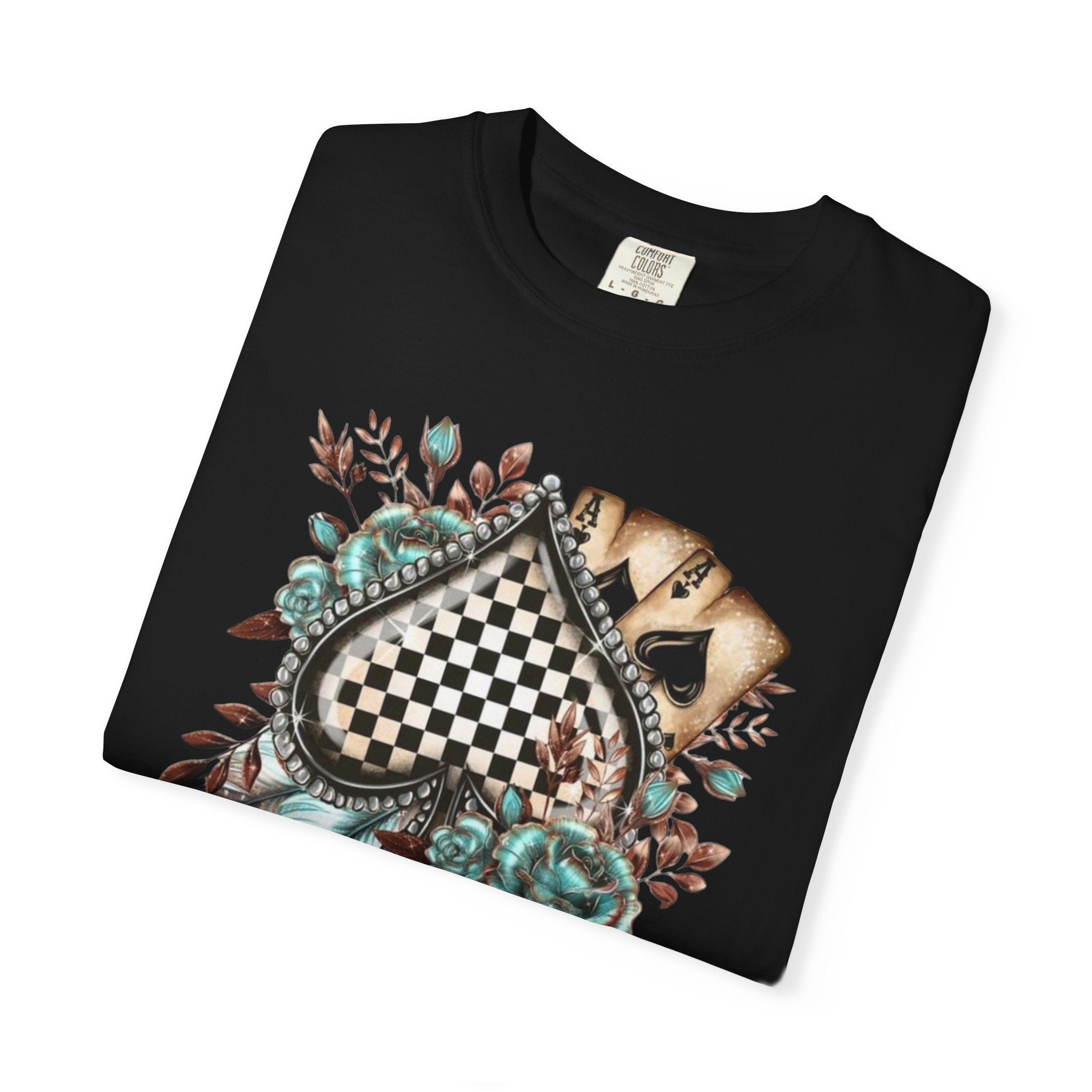 Checkerboard Heart Floral T-shirt | Vintage Roses, Feathers
