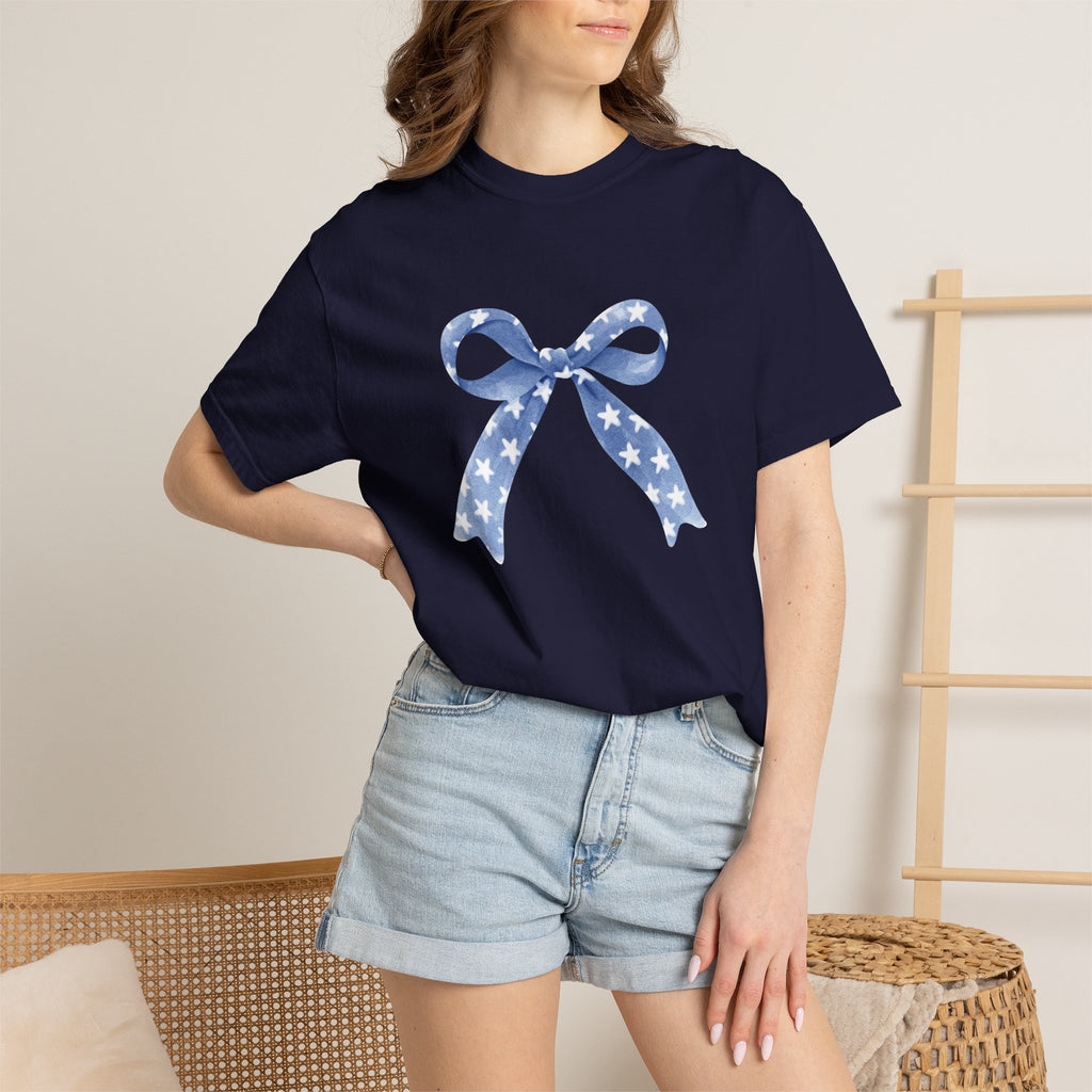 Blue Star Ribbon T-Shirt | Patriotic Bow Graphic