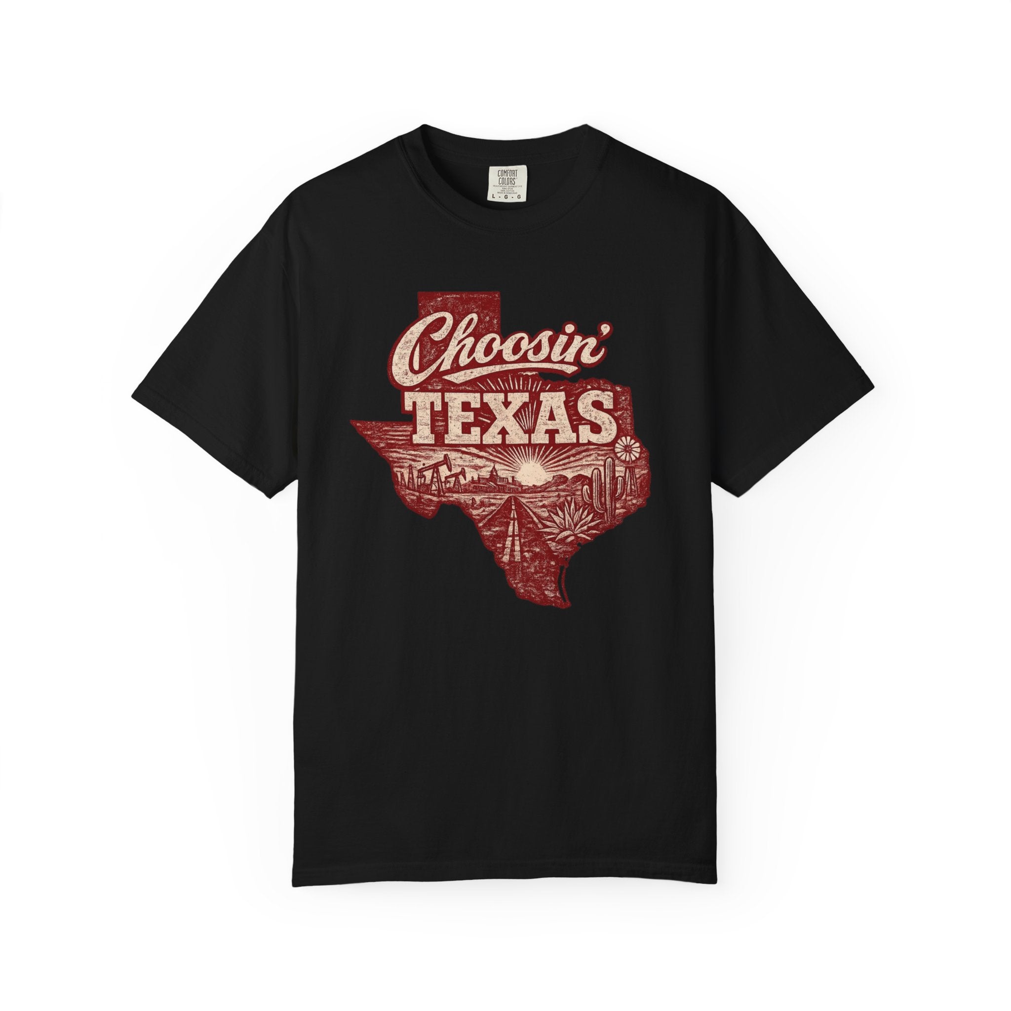 Choosin' Texas T-shirt | Texas state silhouette with vintage road scene