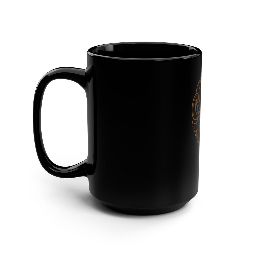 Coffee Time mug | Black 15oz ceramic coffee cup, latte art illustration