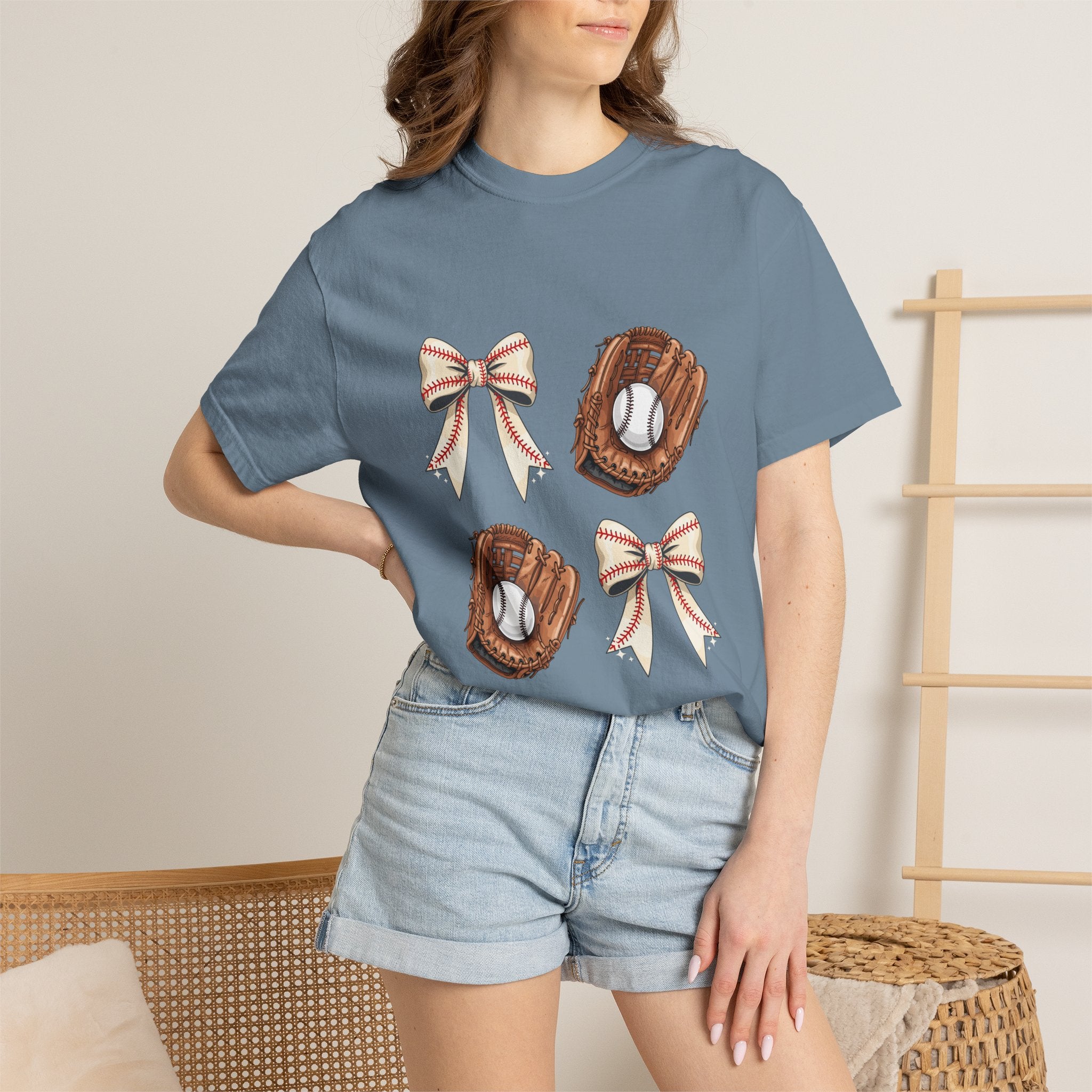 Baseball Glove and Ribbon T-Shirt | Sports Bow Graphic Tee