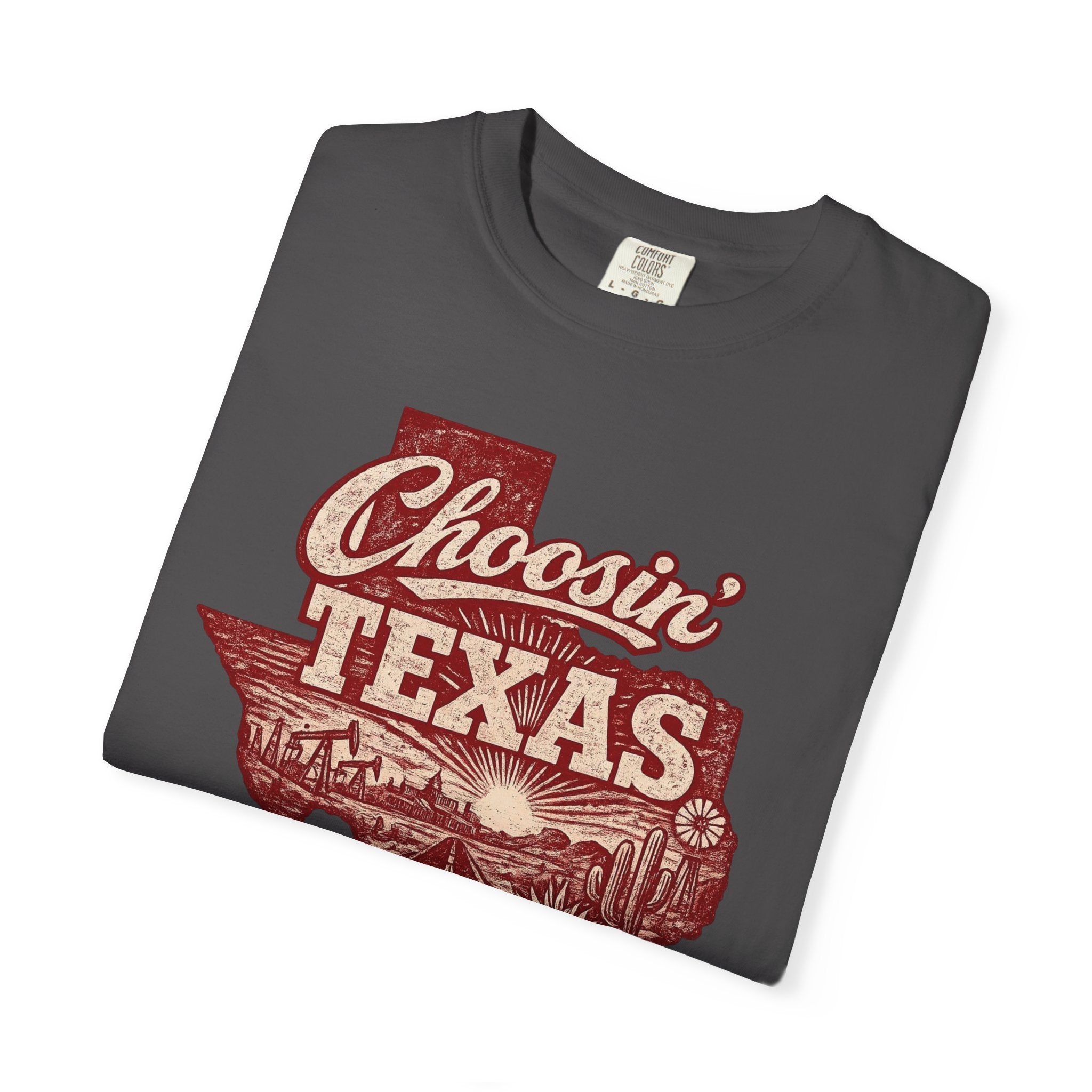 Choosin' Texas T-shirt | Texas state silhouette with vintage road scene