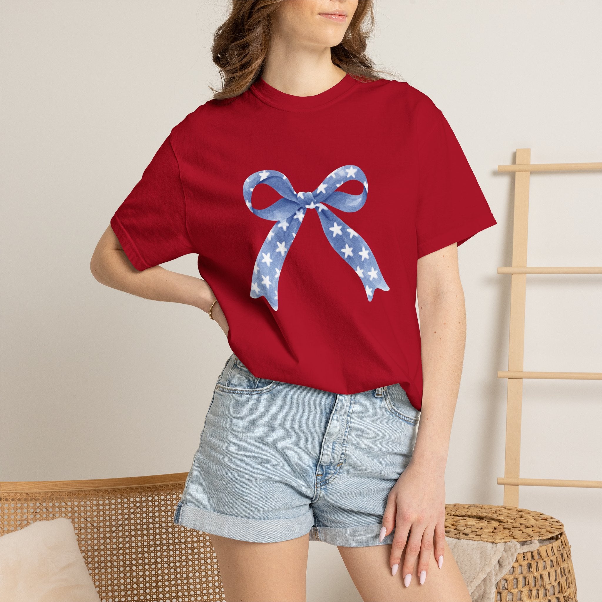Blue Star Ribbon T-Shirt | Patriotic Bow Graphic