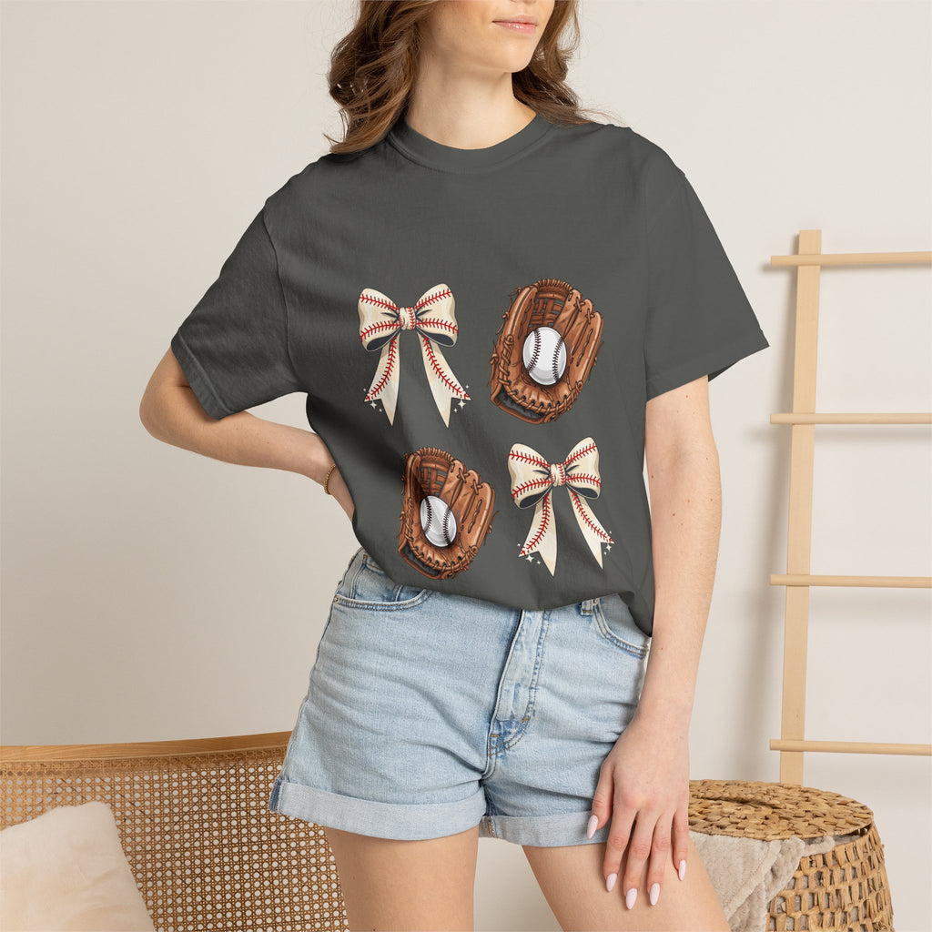 Baseball Glove and Ribbon T-Shirt | Sports Bow Graphic Tee