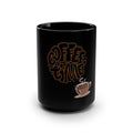 Coffee Time mug | Black 15oz ceramic coffee cup, latte art illustration