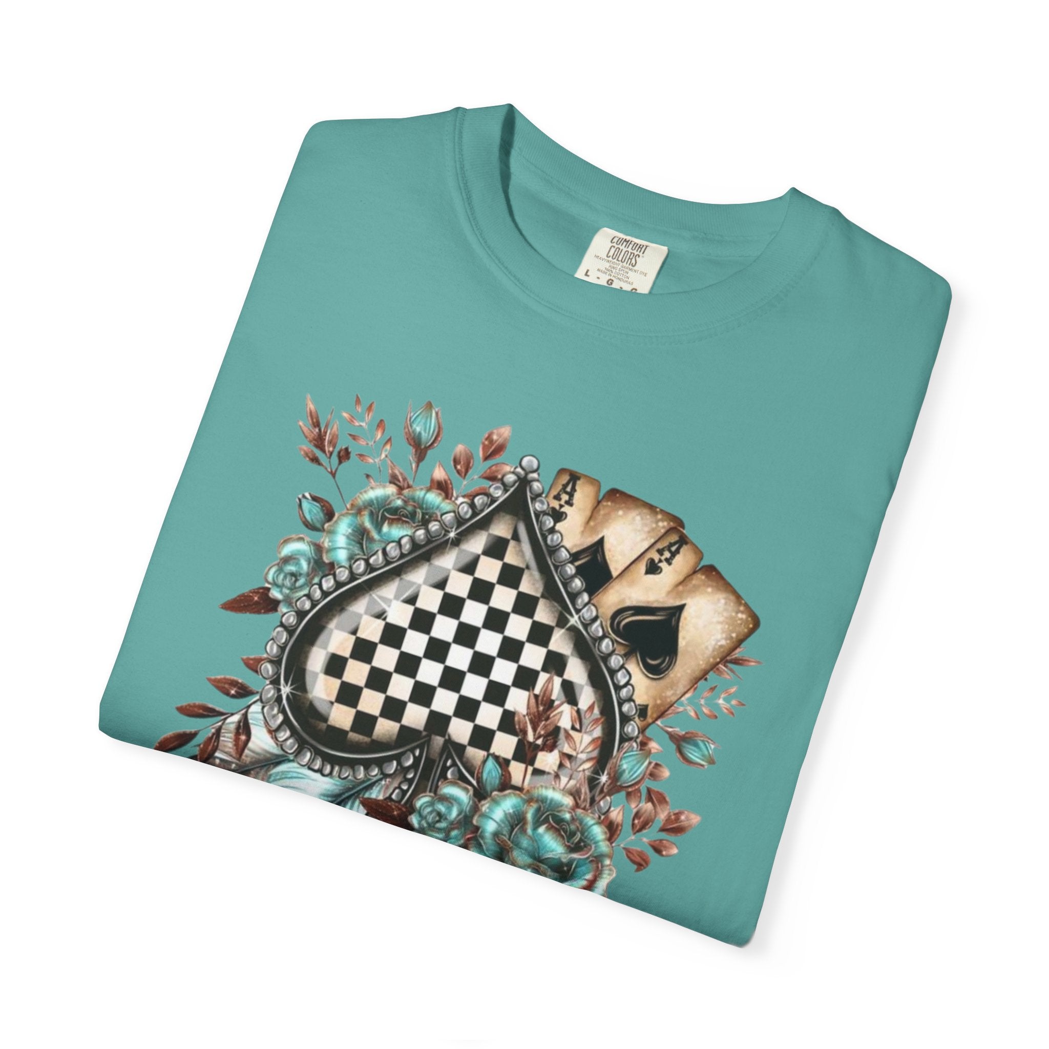Checkerboard Heart Floral T-shirt | Vintage Roses, Feathers