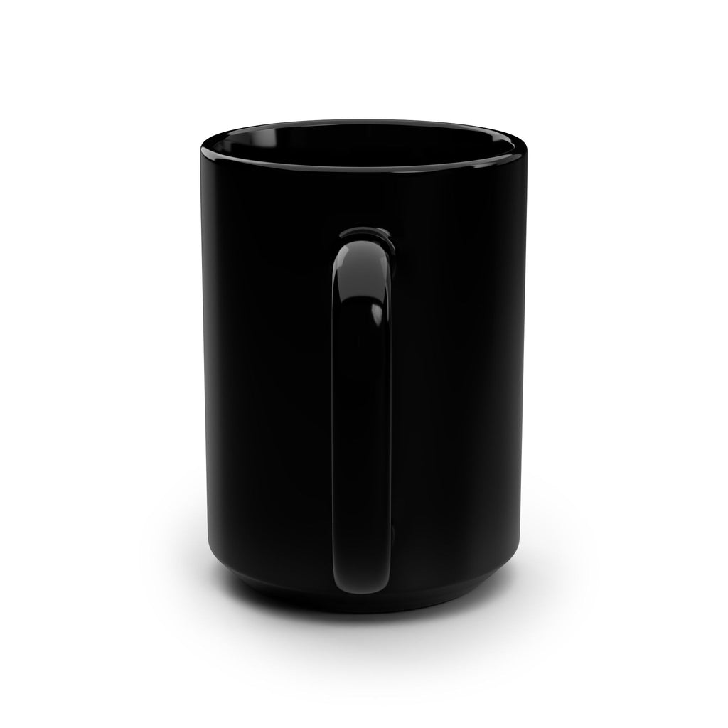 Coffee Time mug | Black 15oz ceramic coffee cup, latte art illustration