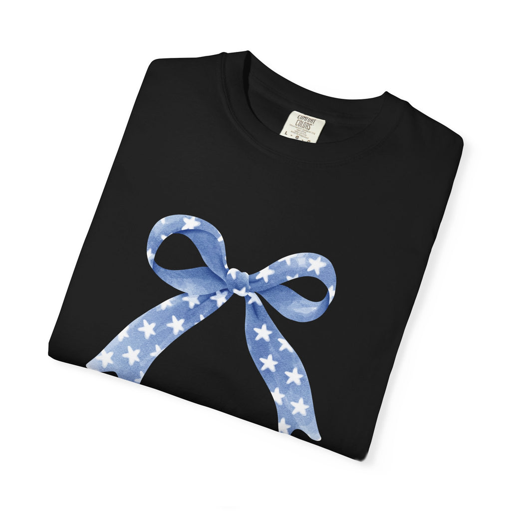 Blue Star Ribbon T-Shirt | Patriotic Bow Graphic