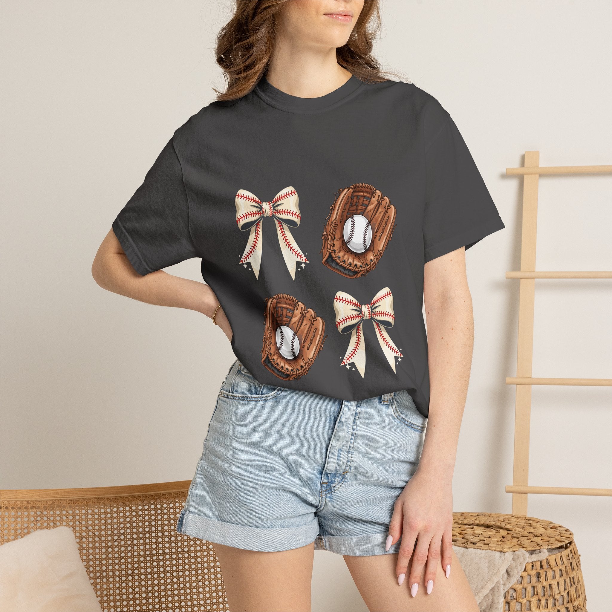 Baseball Glove and Ribbon T-Shirt | Sports Bow Graphic Tee