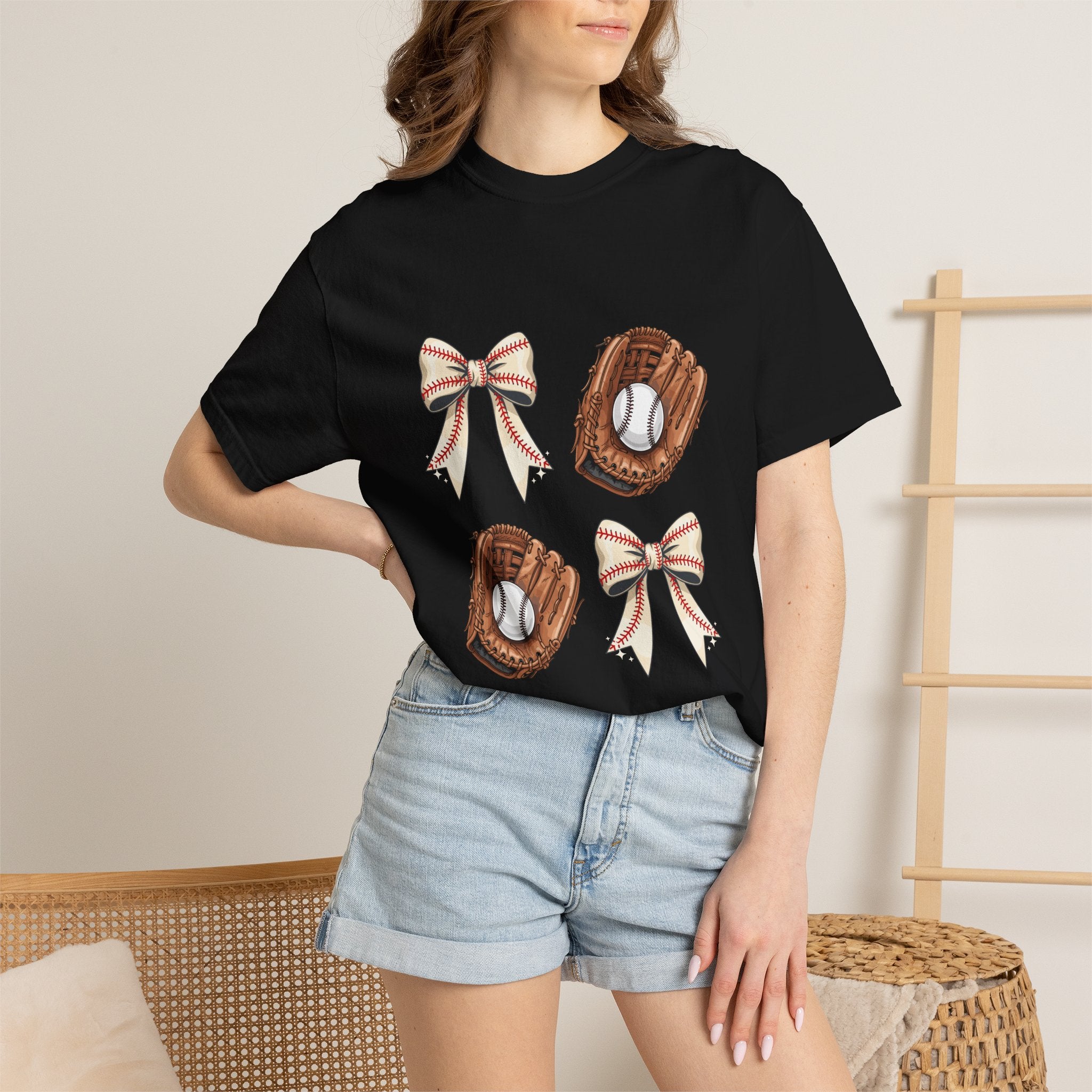 Baseball Glove and Ribbon T-Shirt | Sports Bow Graphic Tee