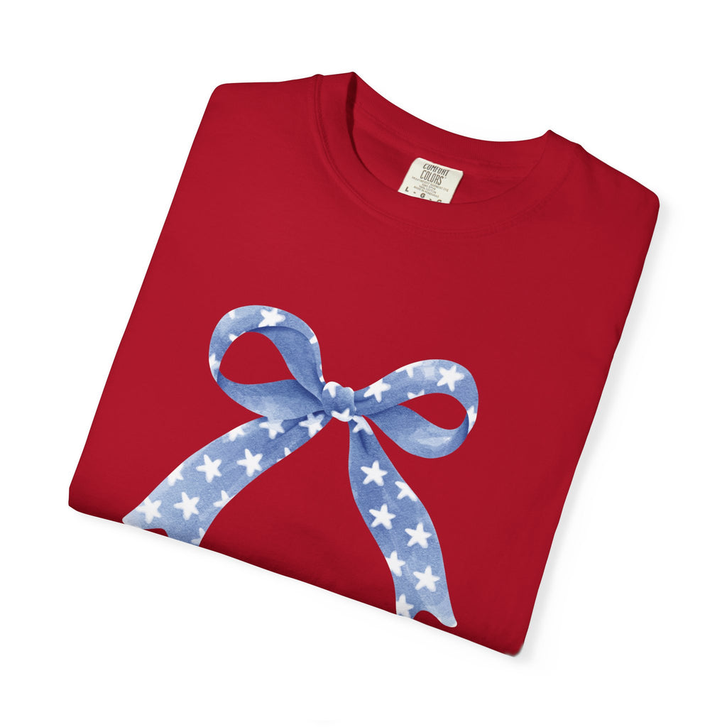 Blue Star Ribbon T-Shirt | Patriotic Bow Graphic