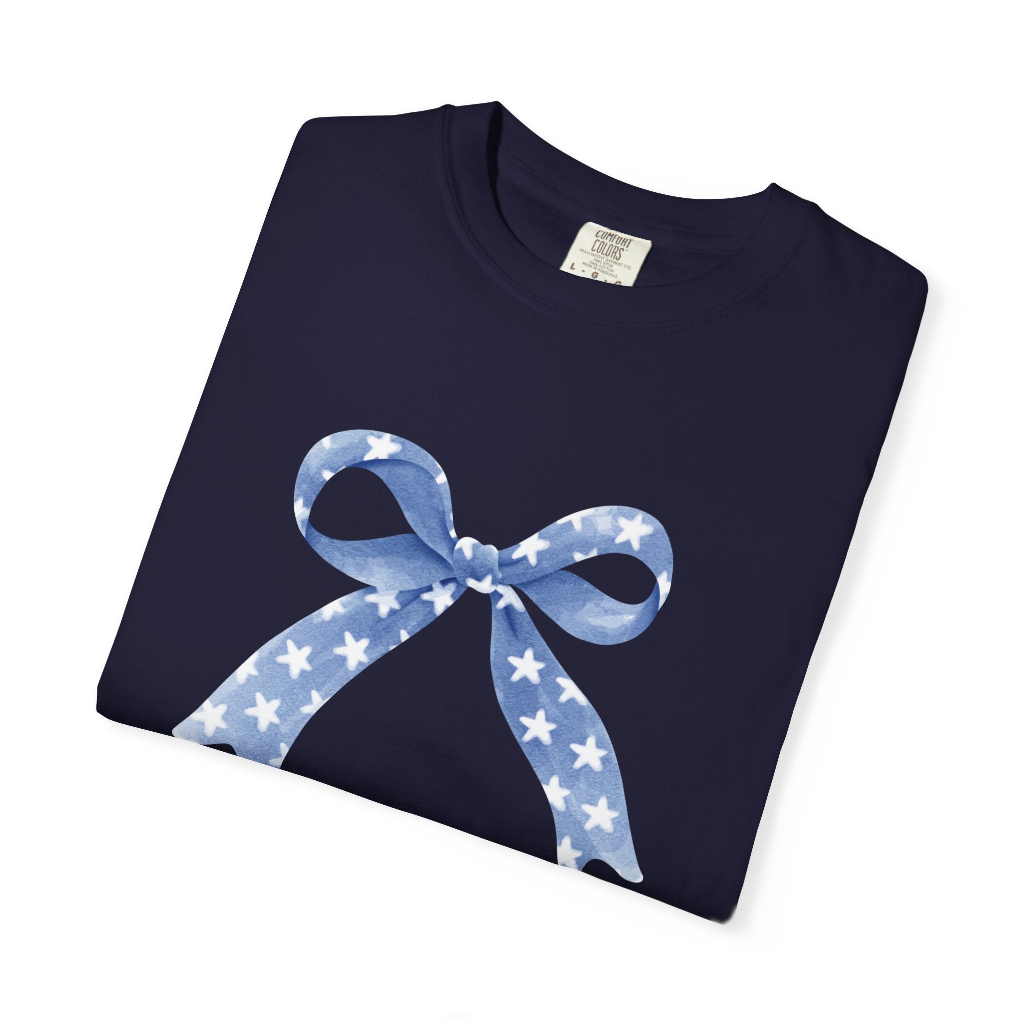 Blue Star Ribbon T-Shirt | Patriotic Bow Graphic