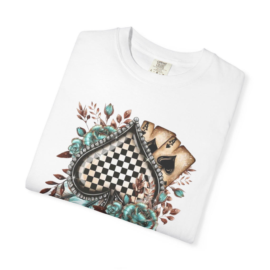 Checkerboard Heart Floral T-shirt | Vintage Roses, Feathers