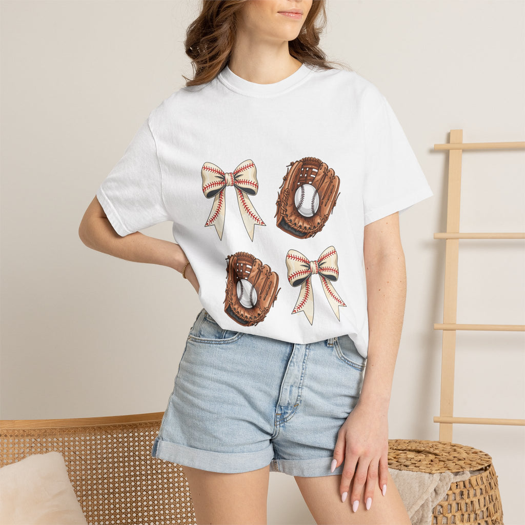Baseball Glove and Ribbon T-Shirt | Sports Bow Graphic Tee