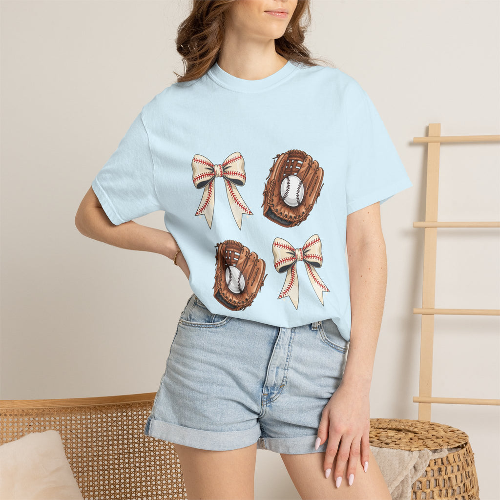 Baseball Glove and Ribbon T-Shirt | Sports Bow Graphic Tee
