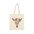 Floral Bull Skull Tote Bag | Boho Western Canvas Tote