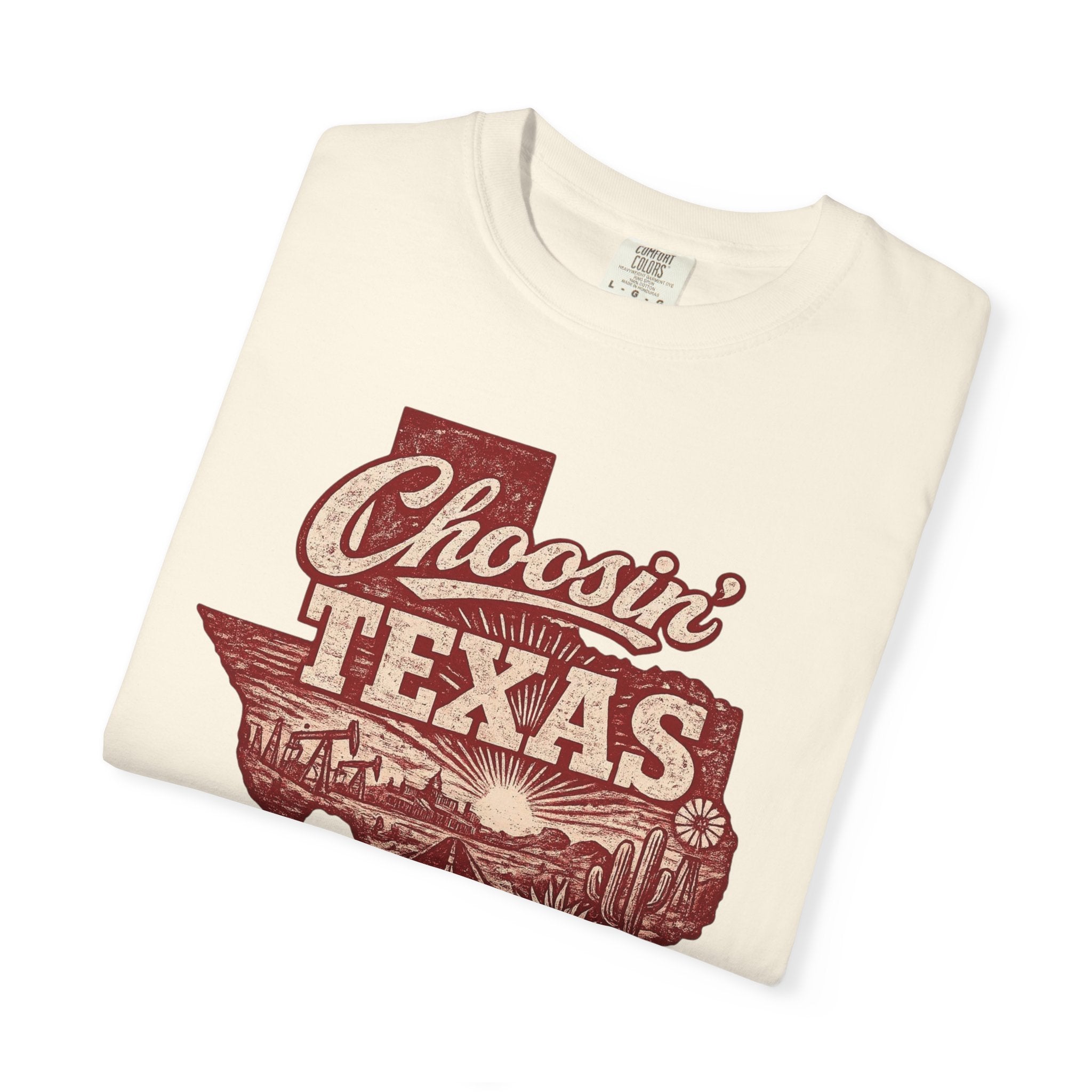 Choosin' Texas T-shirt | Texas state silhouette with vintage road scene