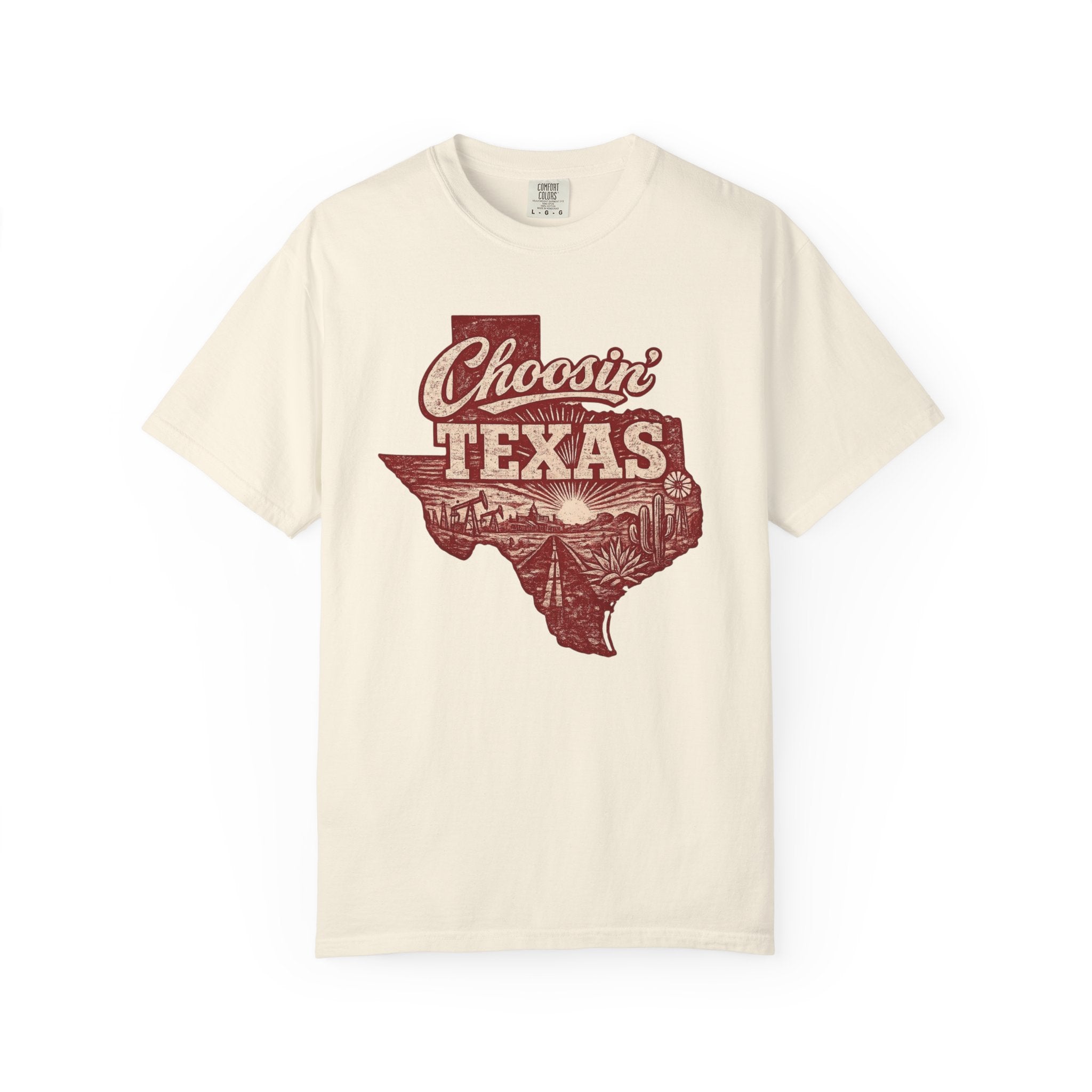 Choosin' Texas T-shirt | Texas state silhouette with vintage road scene